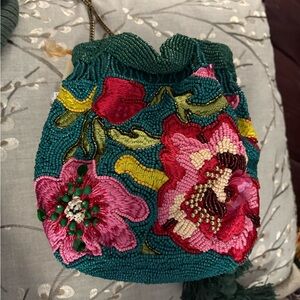 Beaded Handmade Floral Draw String Shoulder Bag